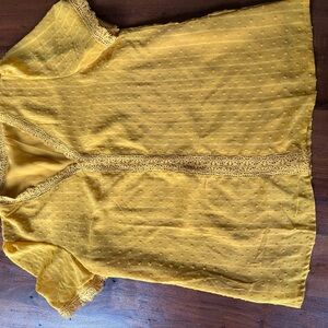 Yellow Lace Trim Women's Top